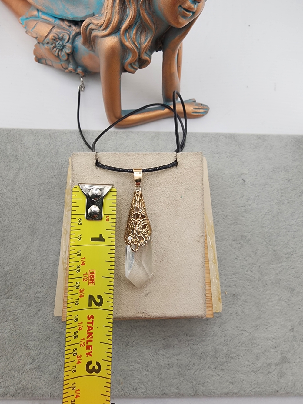 Gold Filigree Clear Acrylic Crystal Point Pendant Necklace - Picture 5 of 5